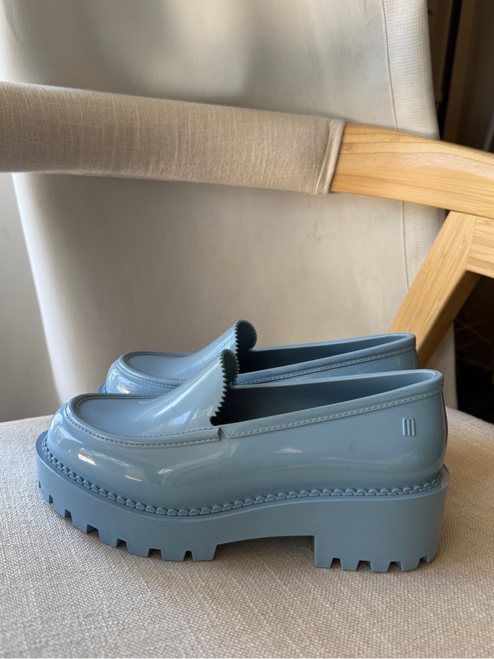 Melissa Royal Platform Loafer Powder Blue Chunky Lug Sole RARE!!